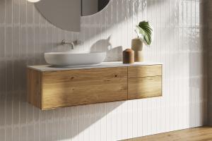 "Insa" Waschtischunterschrank aus Massivholz 120 cm mit Deckplatte aus Corian® | Lapidispa® 