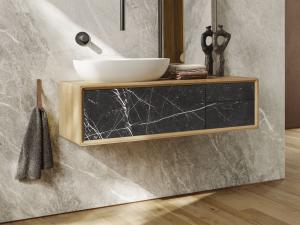 "Nica" Waschtischunterschrank aus Massivholz mit Keramik-Oberfläche | Lapidispa® 