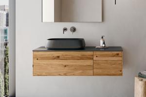 "Insa" Waschtischunterschrank aus Massivholz 120 cm inkl. Deckplatte aus Naturstein | Lapidispa® 