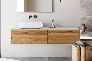 "Insa" Waschtischunterschrank aus Massivholz inkl. Deckplatte aus Naturstein | Lapidispa® 