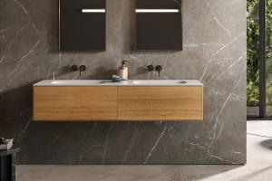 "Insa" Waschtischunterschrank aus Massivholz inkl. Waschtisch aus Corian® | Lapidispa® 