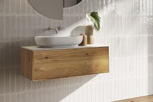 "Insa" Waschtischunterschrank aus Massivholz 60 cm inkl. Deckplatte aus Corian® | Lapidispa® 