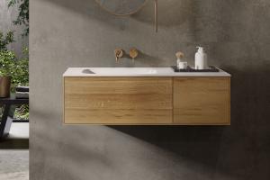 "Insa" Waschtischunterschrank aus Massivholz 90 cm inkl. Waschtisch aus Corian® | Lapidispa® 