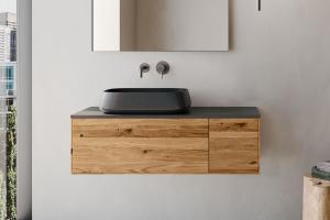 "Insa" Waschtischunterschrank aus Massivholz 90 cm inkl. Deckplatte aus Naturstein | Lapidispa® 