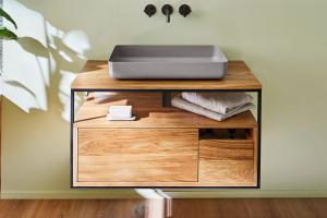 "Paion" Waschtischunterschrank aus Massivholz + Metall | Lapidispa® 