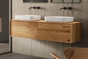 "Mero plus" Waschtischunterschrank aus Massivholz mit 4 Schubladen hängend | Lapidispa® 