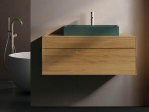 "Siro²" Waschtischunterschrank aus Massivholz mit 2 Schubfächern | Lapidispa® 