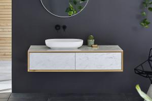 "Univo plus" Waschtischunterschrank aus Massivholz mit Keramik-Oberfläche | Lapidispa® 