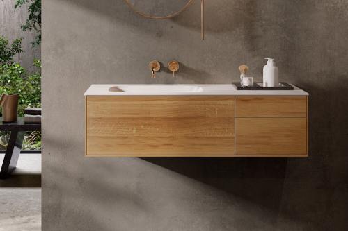 "Insa" Waschtischunterschrank aus Massivholz 120 cm inkl. Waschtisch aus Corian® | Lapidispa® 