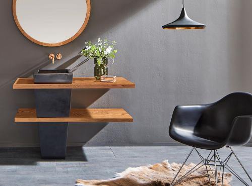 "CO2" Set Standwaschtisch mit Ablagen aus Eiche massiv nach Wunschmaß | Lapidispa® 